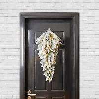 Glitzhome® 36" Pre-Lit Flocked Christmas Teardrop with LED Lights and Timer