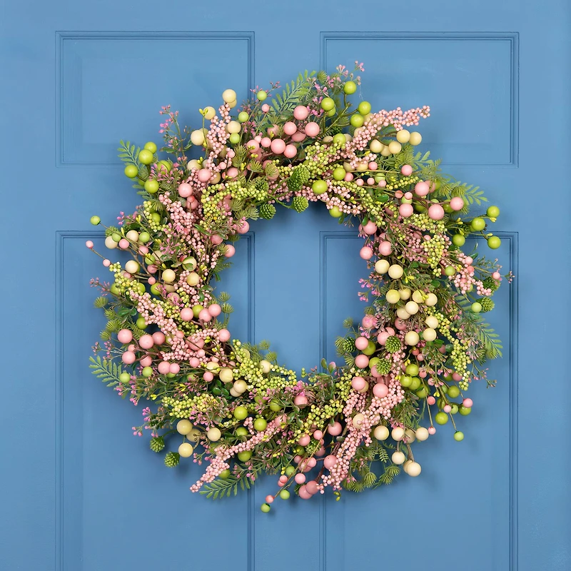 25" Pastel Berries & Olives Artificial Spring Wreath