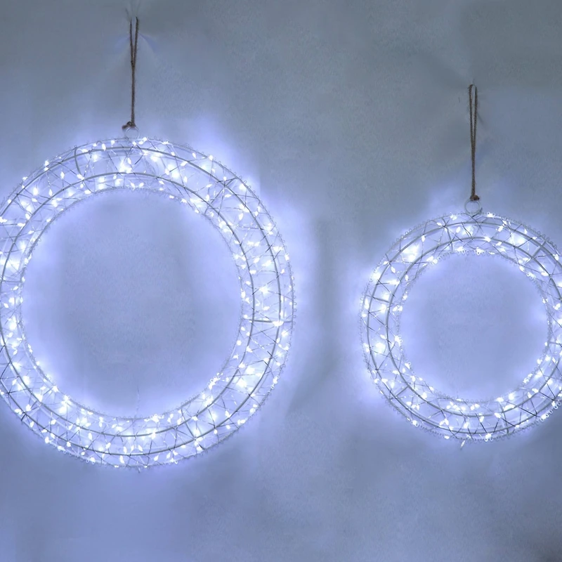 LED Lighted Hanging Christmas Wreath Decorations - 18" - Set of 2 - Cool White Lights