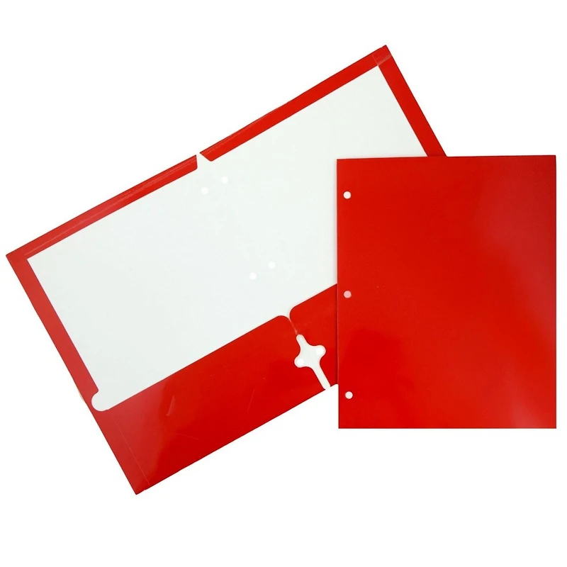JAM Paper Primary Glossy Laminated Two Pocket 3 Hole Punch School Folders, 6ct.