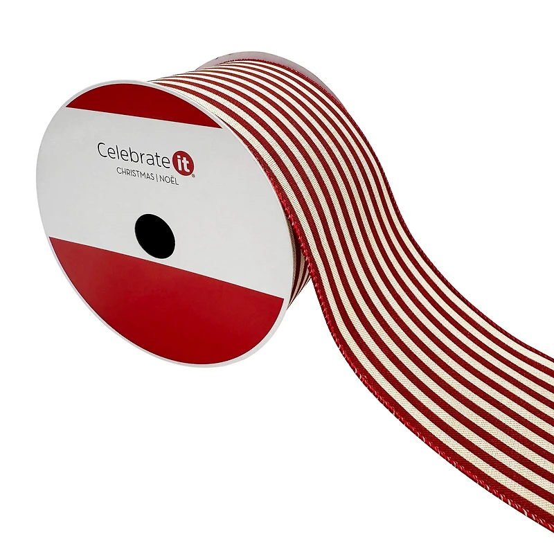 3.5" x 25ft. Red Ticking Wired Ribbon by Celebrate It®