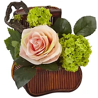 Rose and Mini Greenery Silk Arrangement in Wooden Chests (Set of 3)