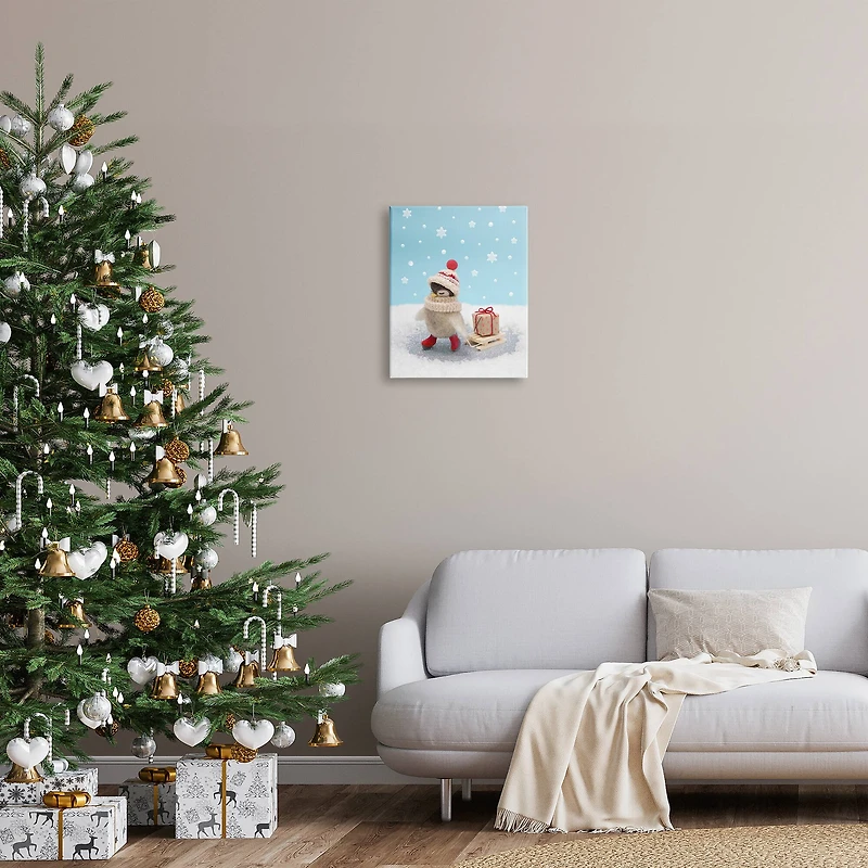 Stupell Industries Penguin Christmas Present Sled Canvas Wall Art