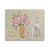 Stupell Industries Happy Easter Bunny Rose Bouquet Canvas Wall Art