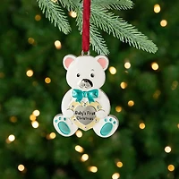 3" Pastel & Silver Plated Bear Baby's First Christmas Ornament with European Crystals