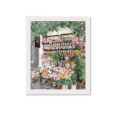 Flower Market Scene White Framed Print