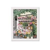 Flower Market Scene White Framed Print