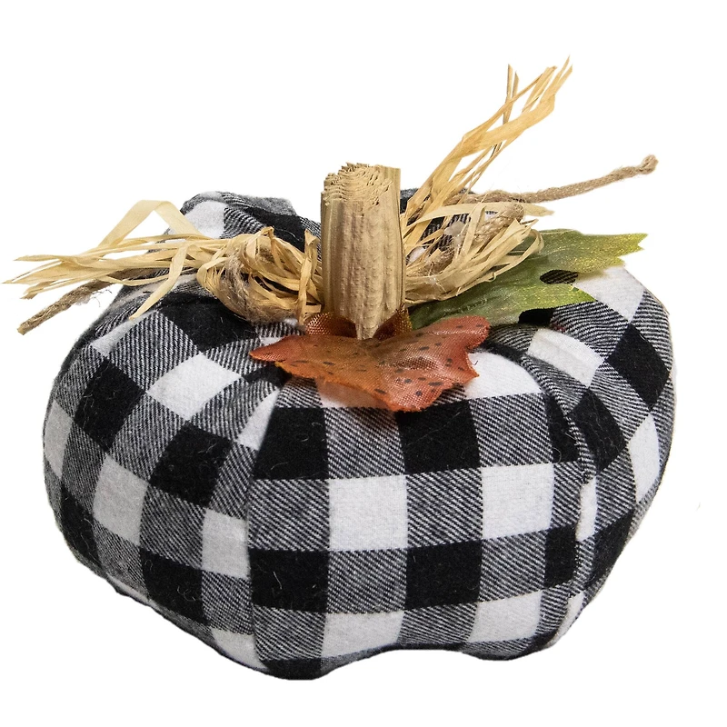 5" White & Black Buffalo Plaid Fall Harvest Pumpkin