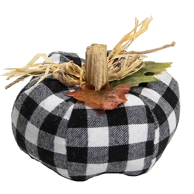 5" White & Black Buffalo Plaid Fall Harvest Pumpkin