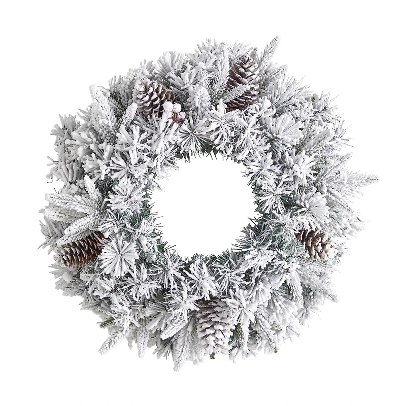 20" White LED Lights Flocked Artificial Christmas Wreath