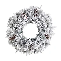 20" White LED Lights Flocked Artificial Christmas Wreath
