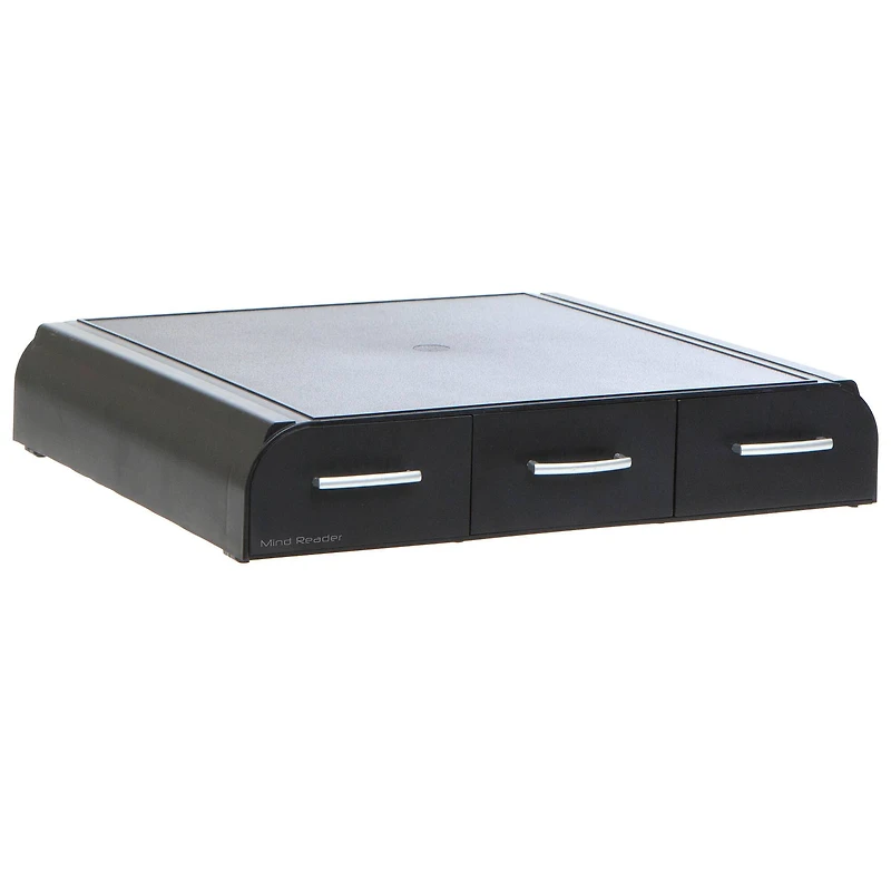 Mind Reader Black Monitor Stand & 3 Draw Desk Organizer Storage Set