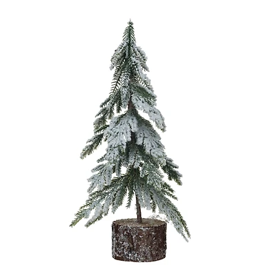 Hello Honey Snow Finish Faux Fir Tree with Wood Base