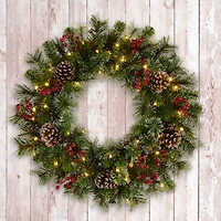 24" Iced Berry Warm White LED Pre-Lit Pine Wreath