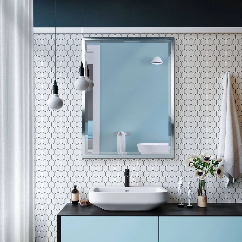 Head West 25" Brushed Nickel Stainless Steel Framed Wall Mirror