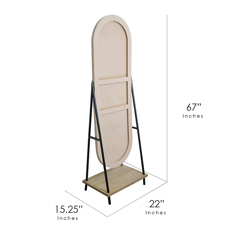 Metal & Wood Oval Cheval Swivel Floor Mirror with Shelf - 22" x 67"