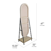 Metal & Wood Oval Cheval Swivel Floor Mirror with Shelf - 22" x 67"