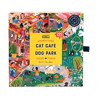 Cat Cafe & Dog Park Double-Sided Jigsaw Puzzle: 500 Pcs