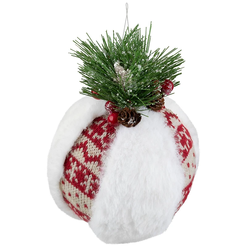 8" Faux Fur and Nordic Print Christmas Ball Ornament