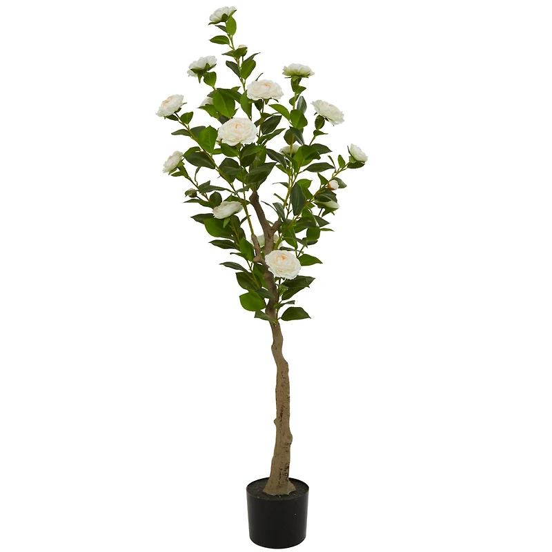 4.5ft. Green Faux Camellia Foliage Artificial Tree with Black Plastic Pot