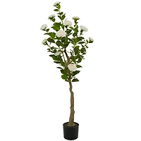 4.5ft. Green Faux Camellia Foliage Artificial Tree with Black Plastic Pot