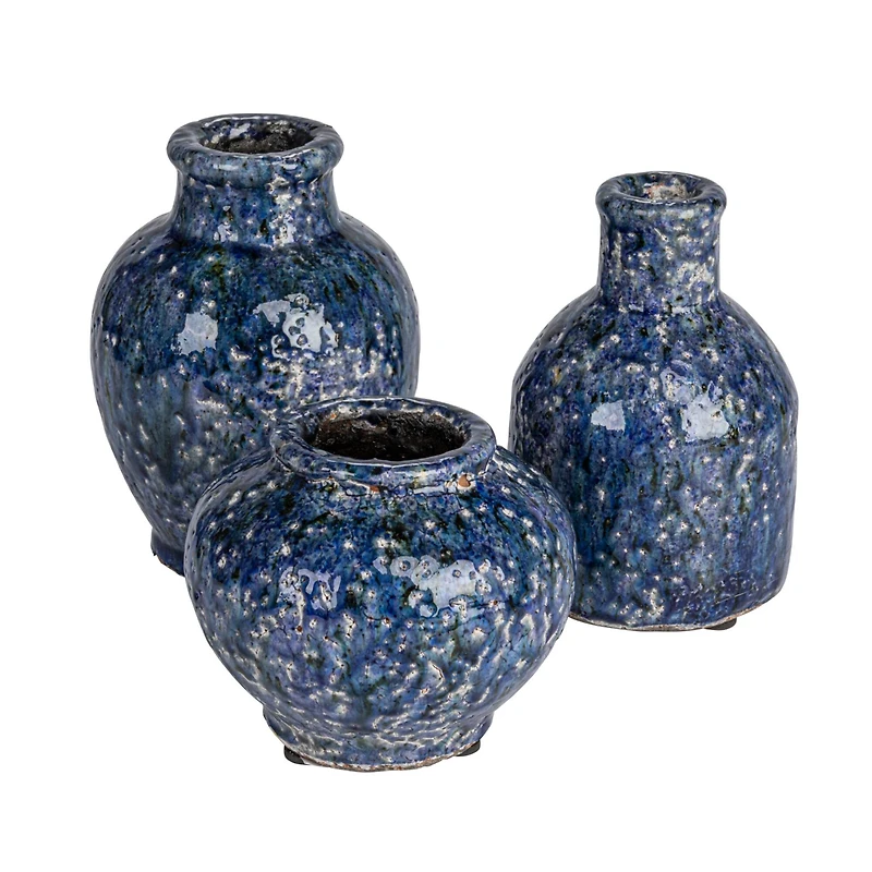 Hello Honey® Navy Terra Cotta Vase Set with Crackle Glaze