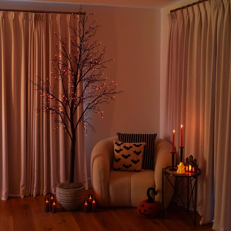 8ft. Pre-Lit Halloween Deluxe Black Twig Artificial Tree with 216 Orange & Purple LED Lights