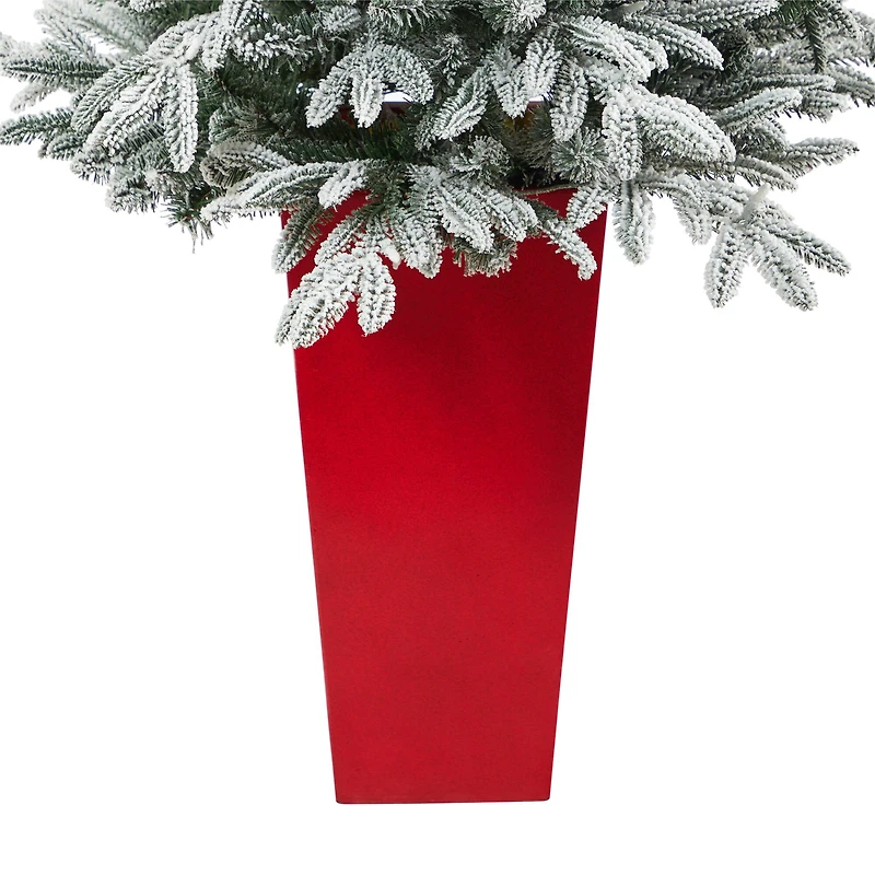 5ft. Pre-Lit Flocked Manchester Spruce Artificial Christmas Tree in Tower Planter, Clear Lights