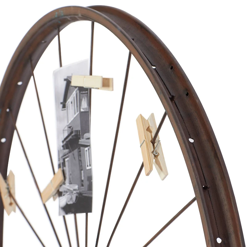 Brown Metal Bicycle Wheel Photo Holder Wall Décor