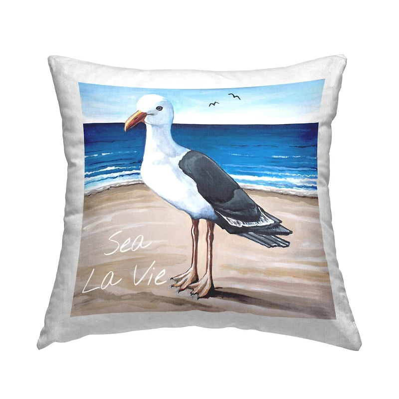 Stupell Industries Seagull Bird Standing Beach Shore Waves Throw Pillow, 18" x 18"