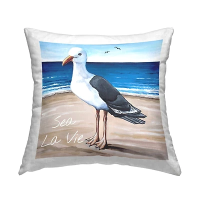 Stupell Industries Seagull Bird Standing Beach Shore Waves Throw Pillow, 18" x 18"