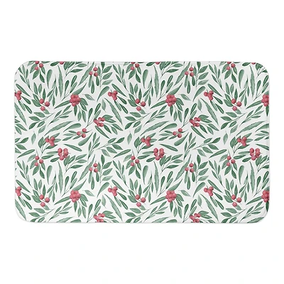 Designs Direct Green Leaves & Holly Berries Bath Mat, 34" x 21"