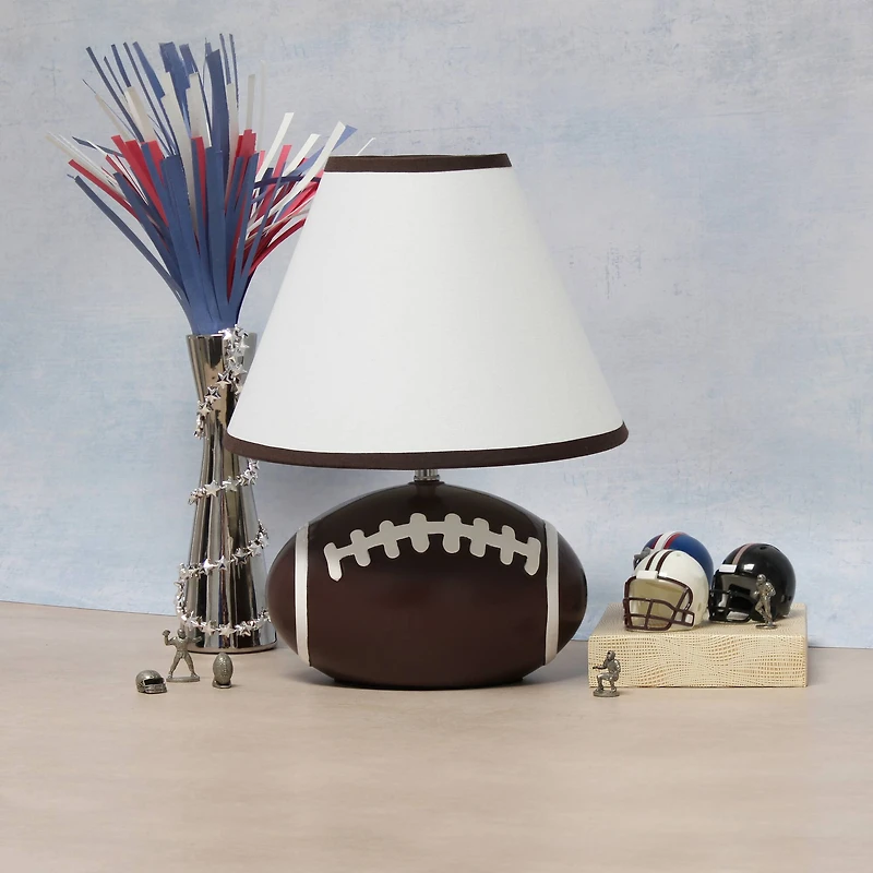 Simple Designs™ 11.5" Football Base Table Lamp with White Shade Brown Trim