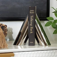 7" Silver Crystal Geometric Pyramid Shaped Bookends Set