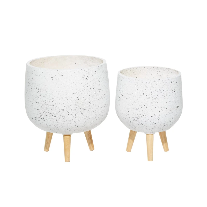 Set of 2 White MgO Contemporary Planter 17", 15"