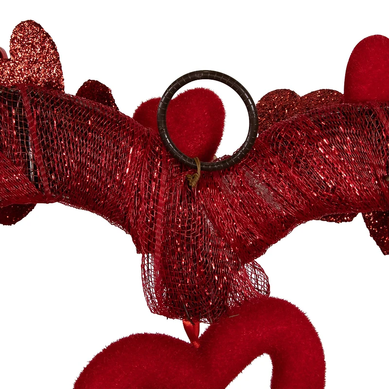 19" Red Heart Shaped Glittered Valentine's Day Wreath