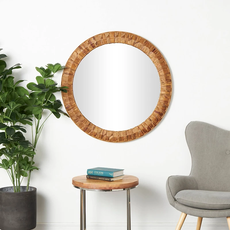 36" Brown Handmade Woven Seagrass Wall Mirror