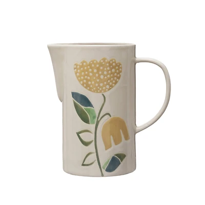 Hello Honey® 48oz. Oval Hand Painted Wax Relief Flowers Stoneware Pitcher