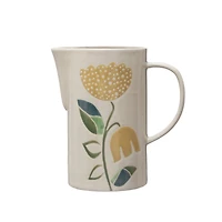 Hello Honey® 48oz. Oval Hand Painted Wax Relief Flowers Stoneware Pitcher