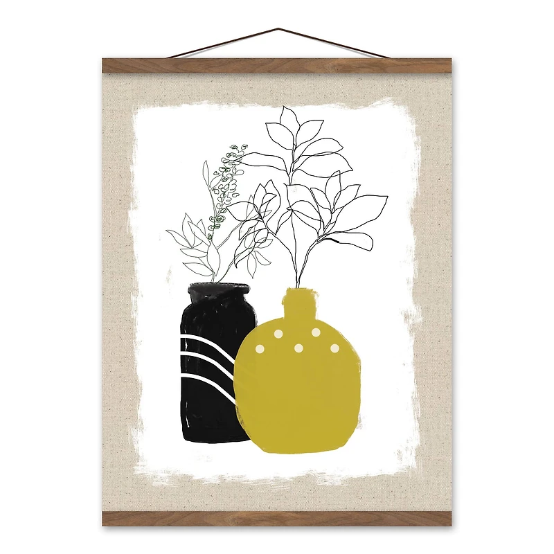 Designs Direct Plant Line Drawing Teak Hanging Canvas