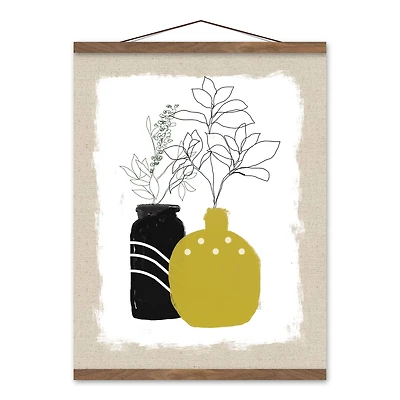 Designs Direct Plant Line Drawing Teak Hanging Canvas