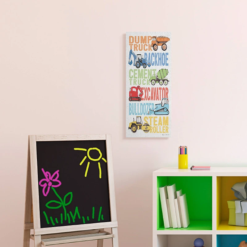 Stupell Industries Kid's Traditional Construction Vehicles Playful Bold Text Canvas Wall Art