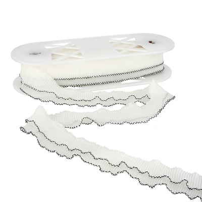1.7" White Pleat Black Scallop Chiffon Trim by Celebrate It®