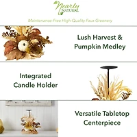12" Autumn Harvest and Pumpkin Candle Holder Arrangement