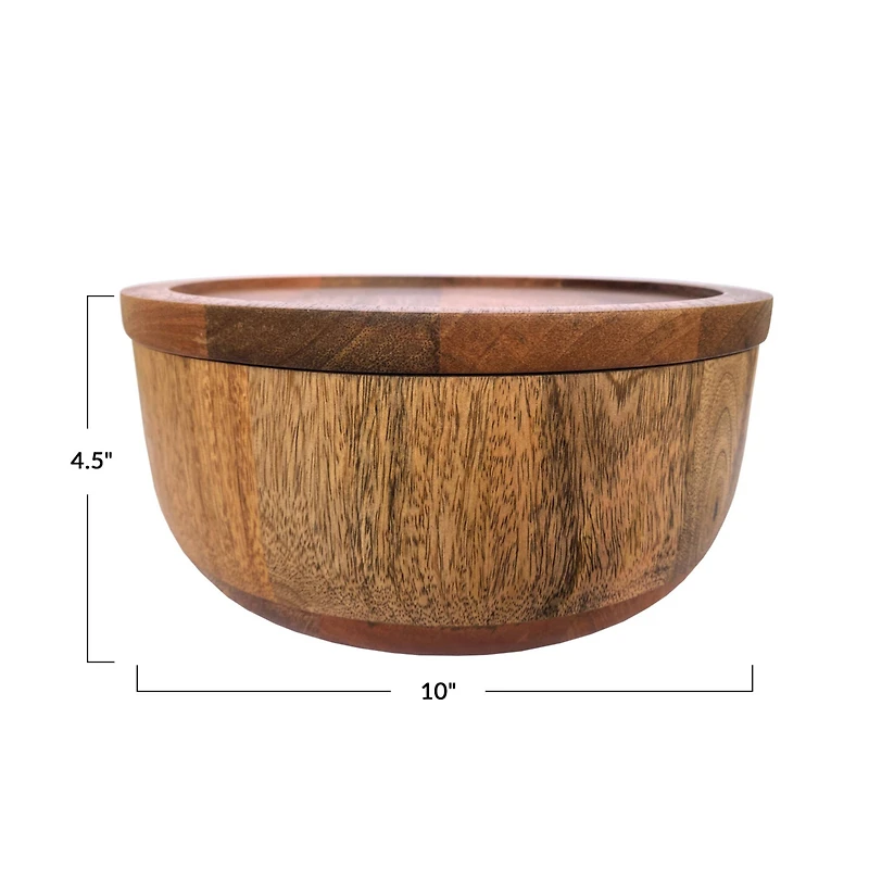 Hello Honey® 10" Round Natural Mango Wood Serving Bowl with Lid