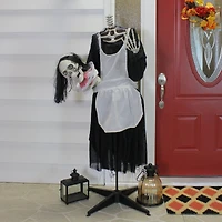 57" Animated LED Lighted Head-in-Hand Skeleton Maid Halloween Decoration