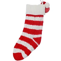 18.5" & White Stripe Knit Stocking with Pom Poms by Ashland