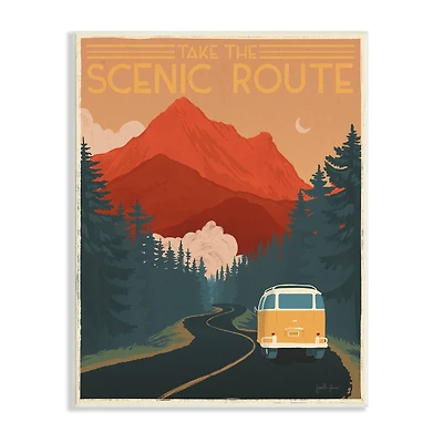 Stupell Industries Take the Scenic Route Phrase Retro Mountain Travel Wall Plaque