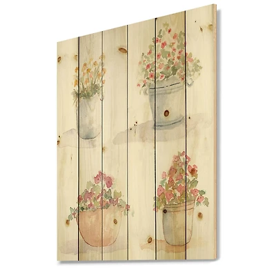 Designart - Four Outdoor Flower Pots - Traditional Print on Natural Pine Wood