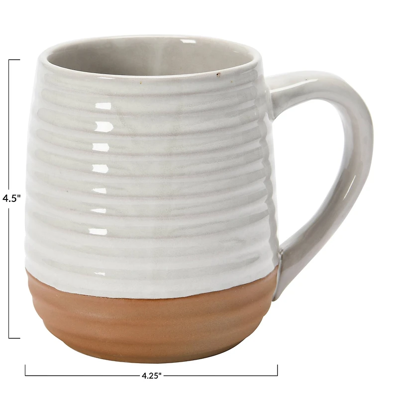 Hello Honey® White Ribbed & Reactive Glaze Rustic Stoneware Mug Set